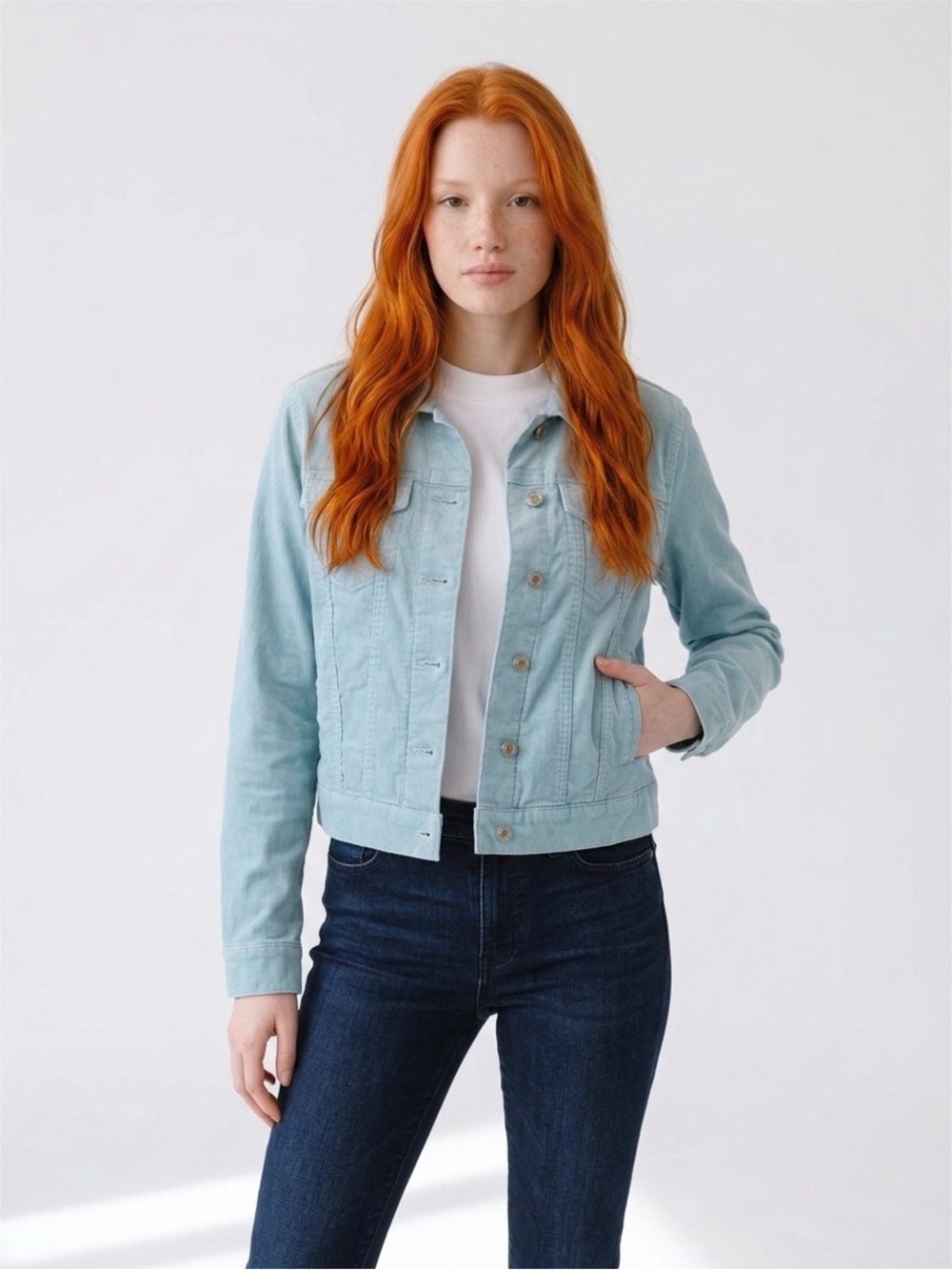 Lands' End Light Wash Denim Jacket in Pale Blue